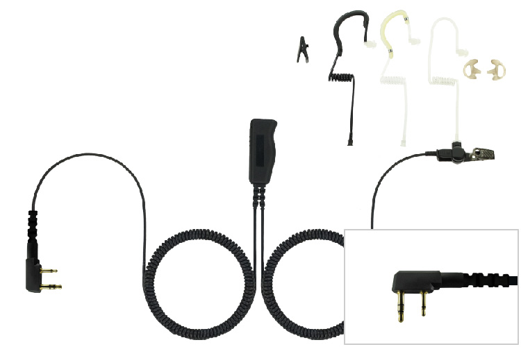 Two Wire Eartube Headset for Kenwood Two pin